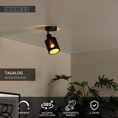 Lucide TAGALOG - Deckenstrahler - Ø 10 cm - 1xE27 - Schwarz